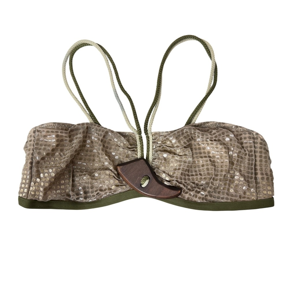La Perla Bikini Top Womens 46/ 10 Olive Gold Metallic Snake Print Wood Accent